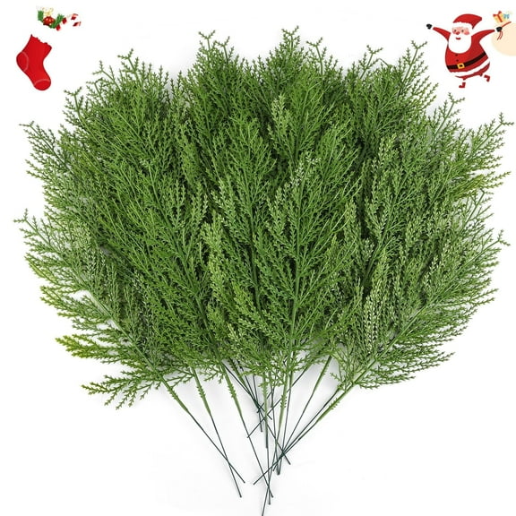 TETOU 40pcs Christmas Artificial Norfolk Cedar Sprigs,Faux Cedar Spray Greenery Stems Christmas Pine Branch for Holiday Xmas DIY Crafts Decor