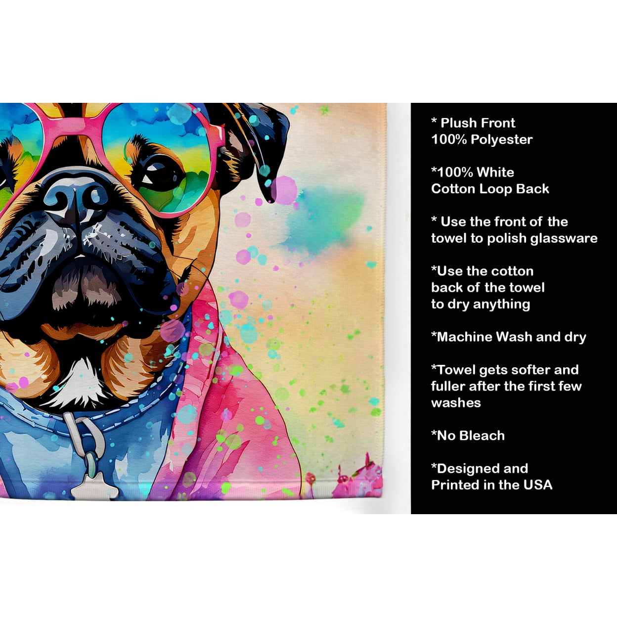 Carolines Treasures DAC2544KTWL 25 x 15 in. Unisex Pug Hippie Dawg 100 Percent Cotton Kitchen Towel