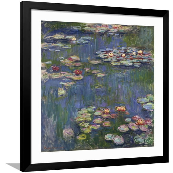 Art.com Water Lilies (Nymphéas), c.1916 Art Print by Claude Monet, Black Frame Wall Art, 38" x 38"