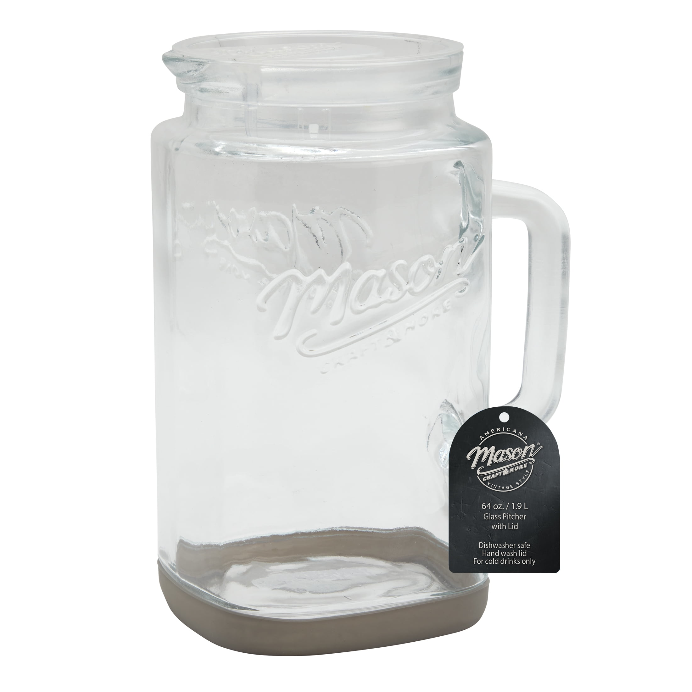 (6 pack) Mason Craft & More Glass 0.5 Gallon Pitcher with Removable Plastic Lid and Silicone Base, Gray, Well Suited to Cold Drink Preparation
