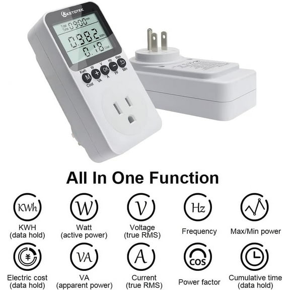 GHRTGR-Watt Meter Power Meter Plug Electricity Usage Monitor for Home, Energy Monitor with LCD Display, Kilowatt Meter Socket Outlet, Voltage Amps Power Consumption Meter, Overload Protection