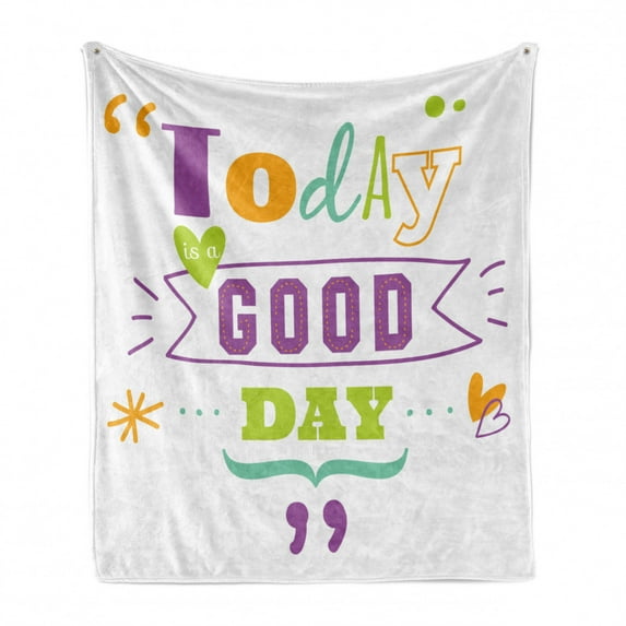 Saying Soft Flannel Fleece Throw Blanket, Today is a Day Happiness Happy Moments Word Work Success Print, Cozy Plush for Indoor and Outdoor Use, 50" x 70", Multicolor, by Ambesonne