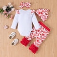 thumbnail image 4 of Conjunto De Canastilla Para Niñas Pequeñas, Monos Para El Día De San Valentín, Estampado De Corazón De Amor, Manga Larga, Lazo, Volantes, Pantalones, Conjunto De Gorro Odeerbi LM103-8346, 4 of 9