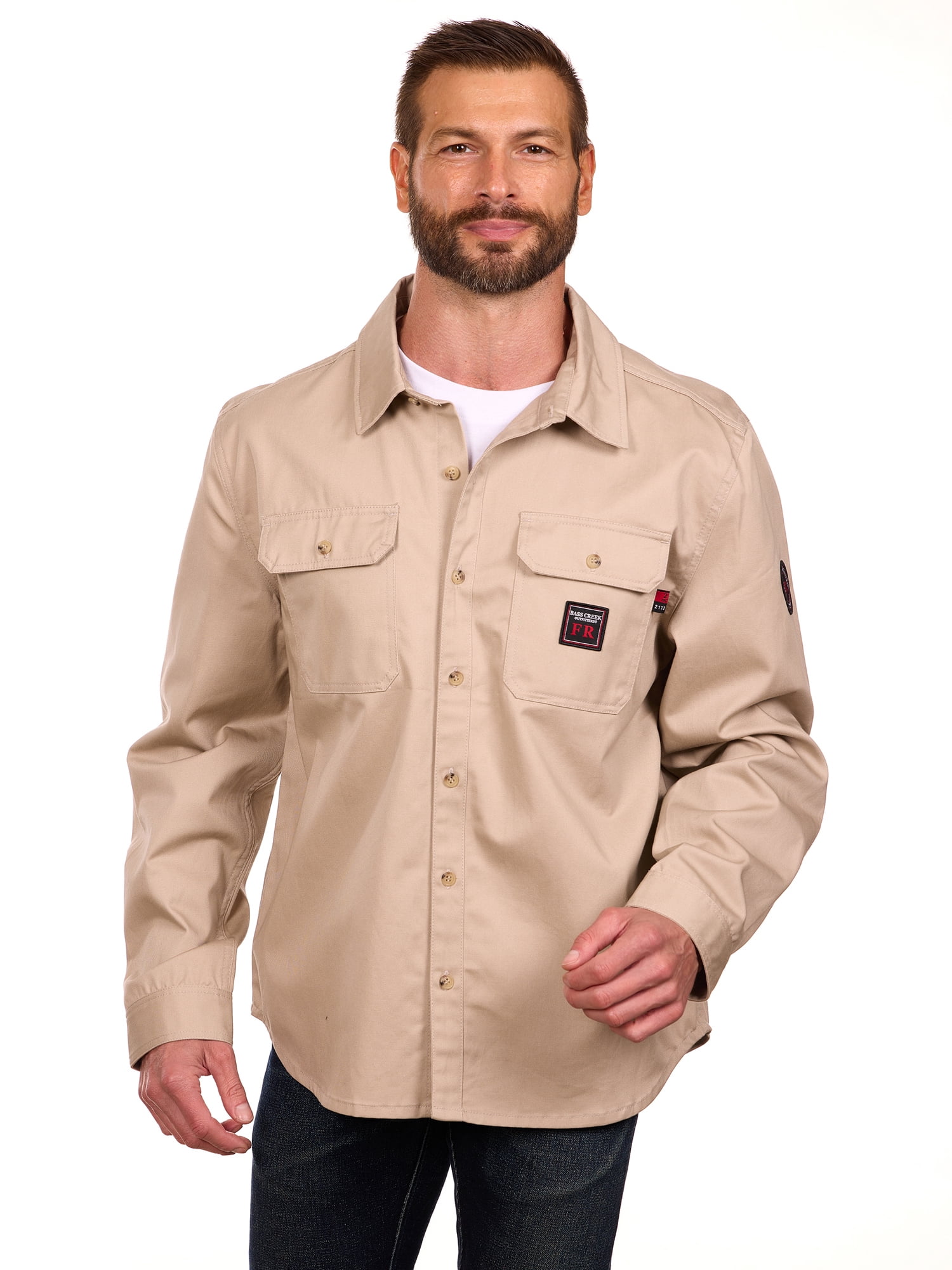 Bass Creek Outfitters Men's Flame Resistant Long Sleeve Twill Work Shirt, Sizes M-2XL