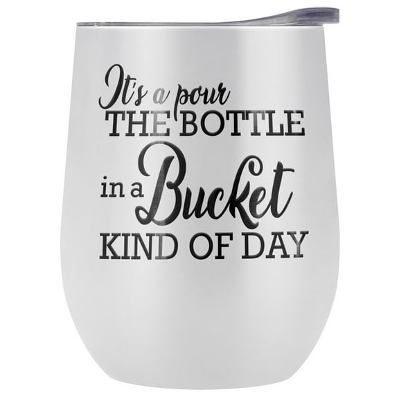 Yellowstone Official Bottle In A Bucket Kind Of Day 12 OZ White Stemless Wine Tumbler, Stainless Steel Travel Cup|Lake Tumbler|Insulated with Leak Resistant Slide-Lock Lid