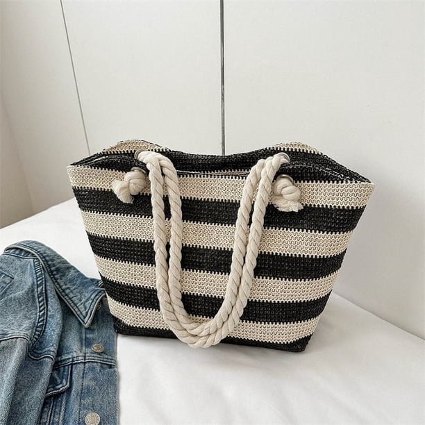 Zhuge Bolso de hombro tejido para mujer, bolso de mano tejido, bolso de mano tejido elegante para playa de verano, bolsos de hombro de 10,82 x 4,13 x 10,82 pulgadas (negro)