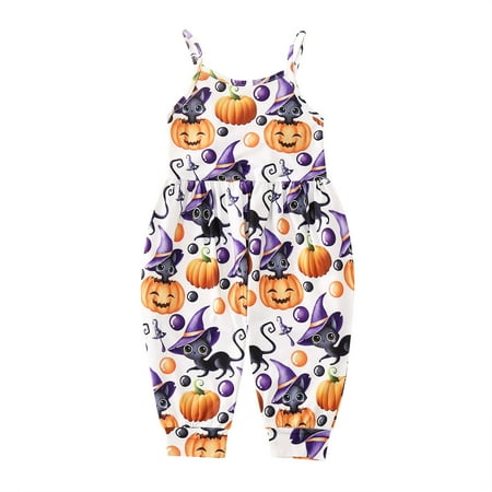 

12-18 Month Girl Clothes Girls Clothes Halloween Bodysuit Pumpkin Print Skeleton Sleeveless With Pockets Orange Clothes