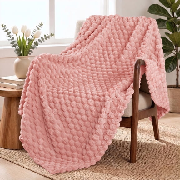 Exclusivo Mezcla Large Soft Fleece Throw Blanket, 50"x70" Stylish Jacquard Throw Blanket for Couch, Cozy, Warm, Lightweight Dusty Pink Blanket