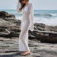 thumbnail image 5 of Women's Swimwear Cover Ups Long Fashion Casual Solid Color Mesh Long Drawstring V-neck Cover Ups, 5 of 6