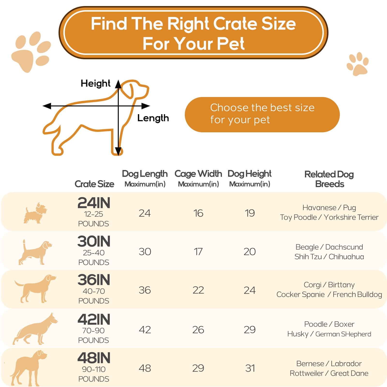 Dog Crate, 36 Inch Small Wire Kennel with Divider Panel, Metal Cages with Double Door, Leak-Proof Pan Tray, Folding Portable for Indoor Outdoor Travel
