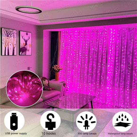 EastVita USB LED Curtain String Light With Remote Control IP44 Waterproof 8 Flashing Modes Window Fairy Lights For Merry Christmas Decorations