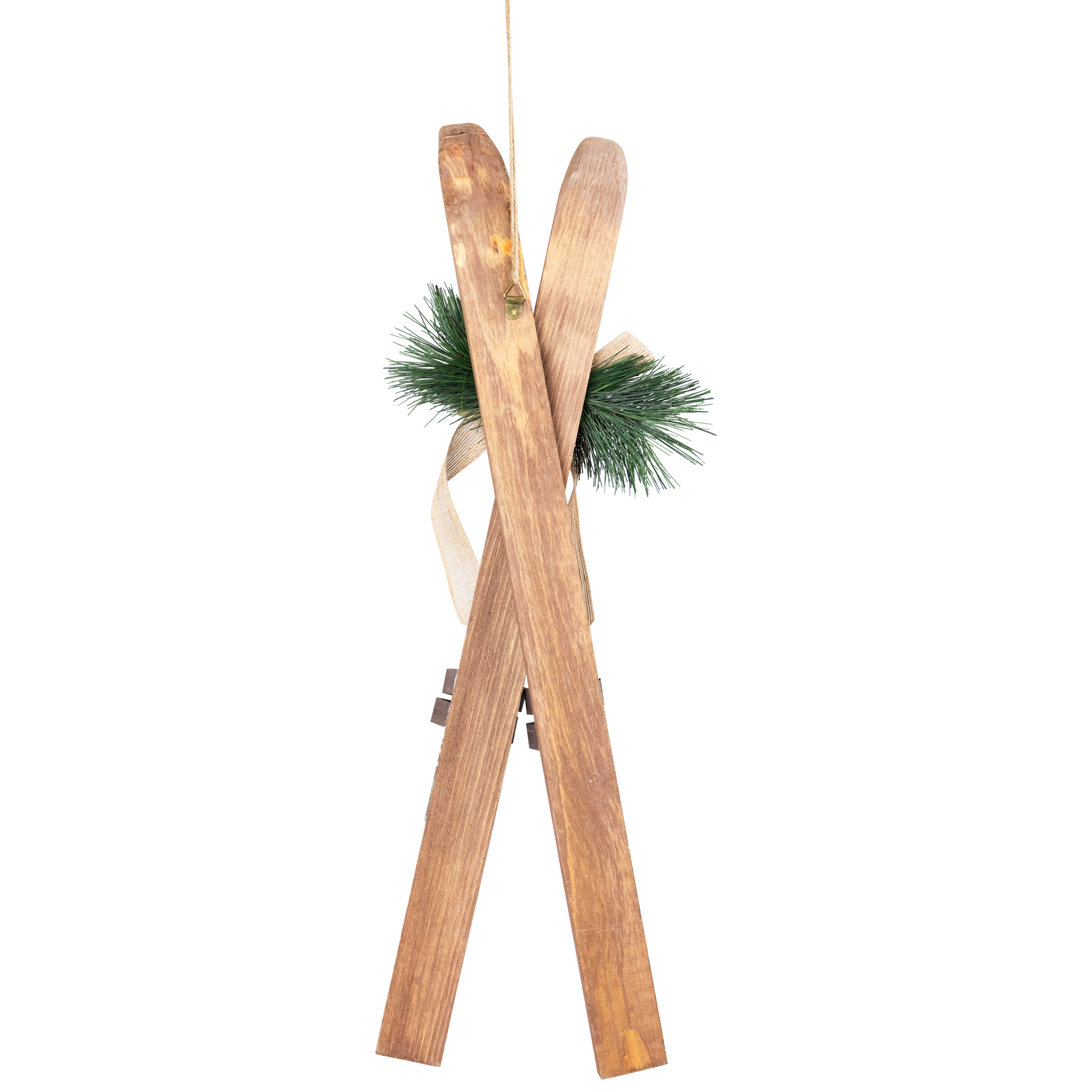 Snow Skis with Burlap Bow Wooden Christmas Decoration - 23.5"