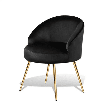 Magshion Upholstered Vanity Accent Chair Soft Cushion Padded Round Back for Living Room Bedroom Makeup Beauty Seat Velvet Black