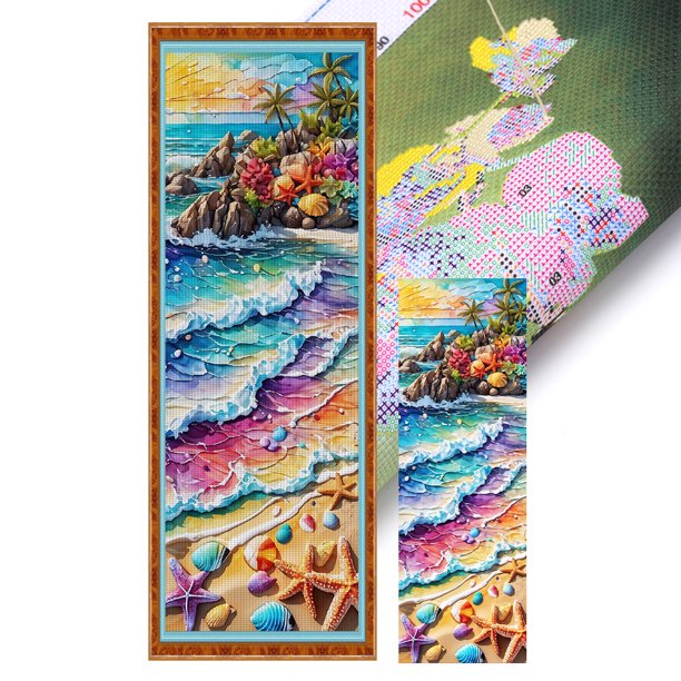 Hilo Algodón Ecológico Bordado Punto Cruz Con Conchas Marinas Estampadas 11CT 30x90cm