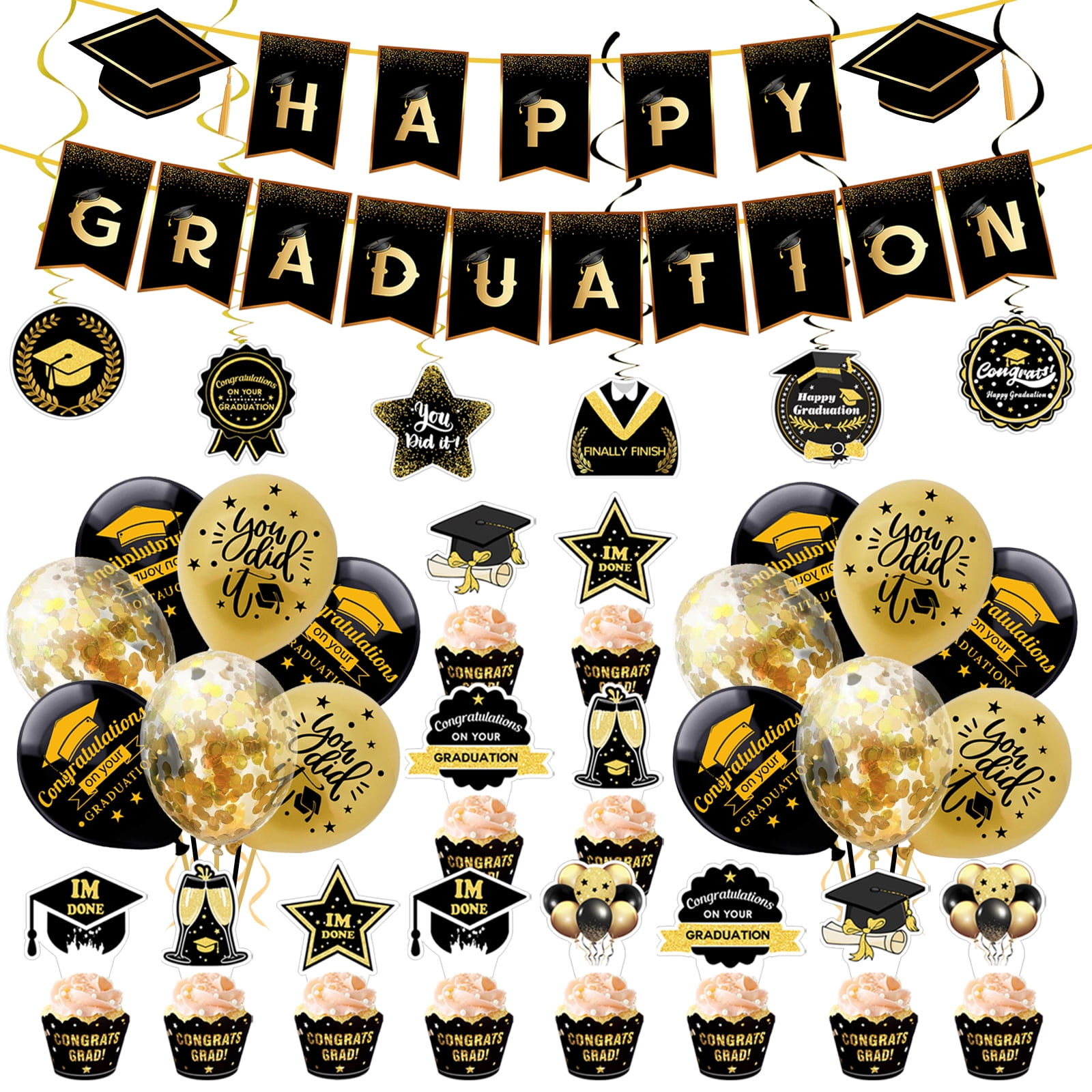 53 PCS Graduation Party Decorations 2023, Black and Gold Graduation ...