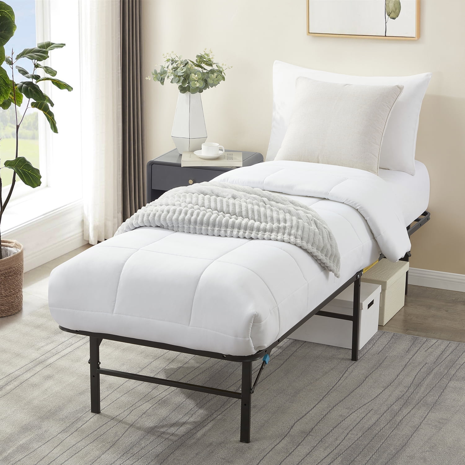 Lammaloe Foldable Twin XL Bed Frame with 14" Storage, Metal Platform Foldable Bed Base, No Box Spring Required, Tool Free Assembly