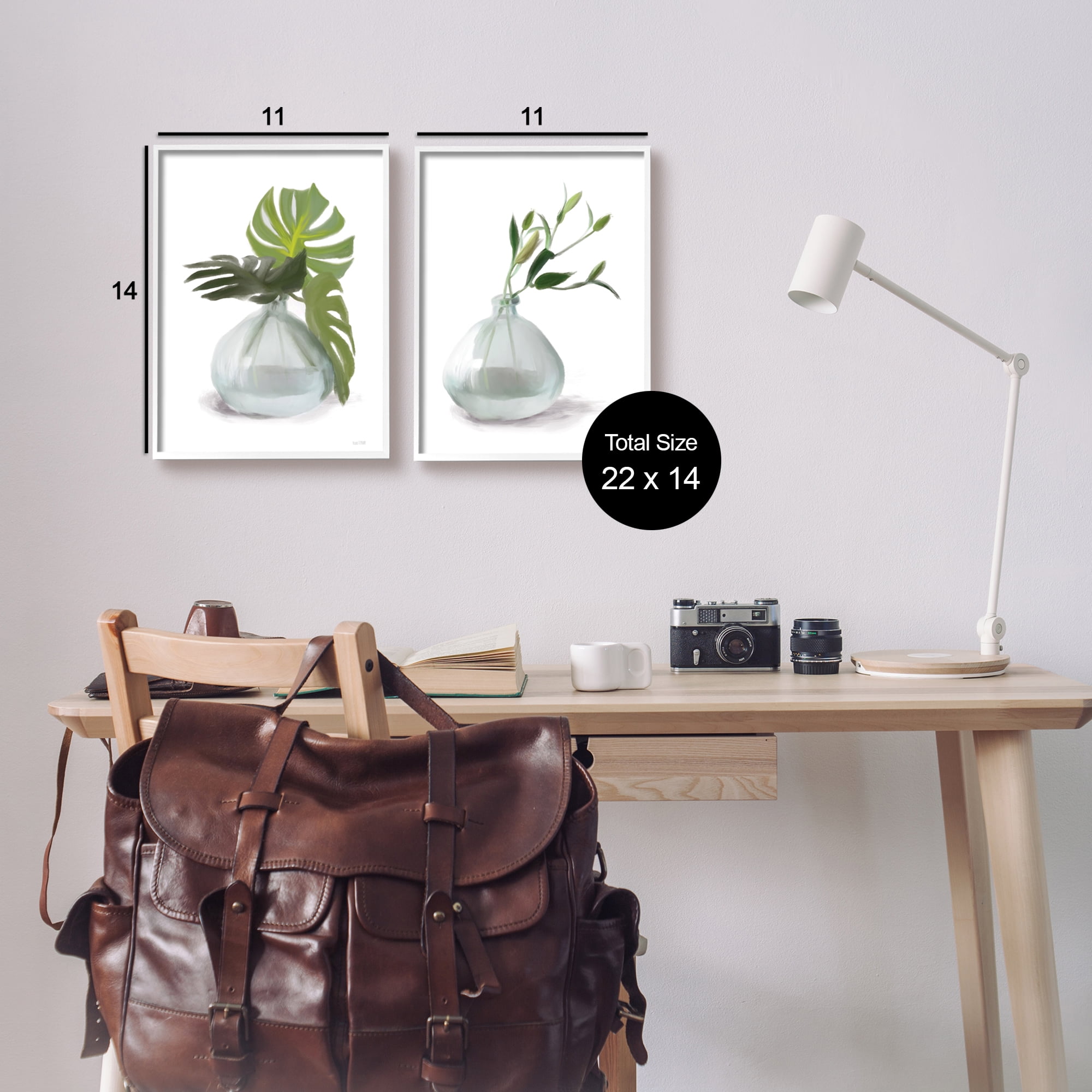 Stupell Simple Monstera Plant Leaf Sprigs Botanical & Floral Painting White Framed Art Print Wall Art, Set of 2