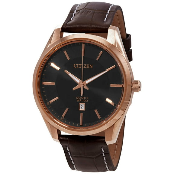 Citizen Quartz Black Dial Brown Leather Ladies Watch BI1033-04E