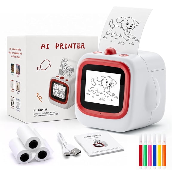 Taotique AI Voice Sticker Printer for Kids, Portable Label Maker, Thermal One-Click AI Drawing Sticker Maker for Educational DIY Coloring & Learning, Type-C Rechargeable