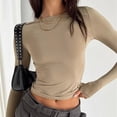 thumbnail image 3 of Camiseta informal de manga larga para mujer, jerseys ajustados de color liso con cuello redondo, ropa básica Y2k, Tops cortos, Primavera, 3 of 5
