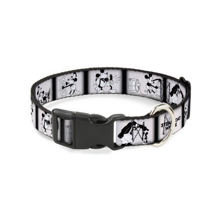 Buckle-Down Steamboat Willie Scene Blocks White/Black Disney Dog Collar Plastic Clip Buckle, (Best White Collar Scenes)