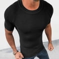 thumbnail image 2 of Bjutir Mens Tshirts Knitted Shirt Solid Color Slim Fitting Short Sleeved Pullover Sweater Top Shirts Black, 2 of 6