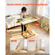 KFFKFF Studio H-Frame Easel for Artists, Supports One or Two Canvases up to 78.74 Inches, Adjustable Height and Angle, Foldable Design with Swivel Wheels, Crafted from Solid Beech Wood,Natural Finish