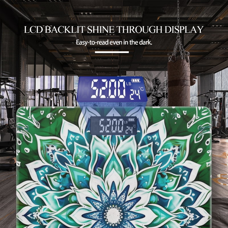 High Precision Body Weight Scale Smart Bathroom Scales with Large LCD Display(400lbs),Decorative for Bedroom-Green And Blue Patterned Background With White Mandala
