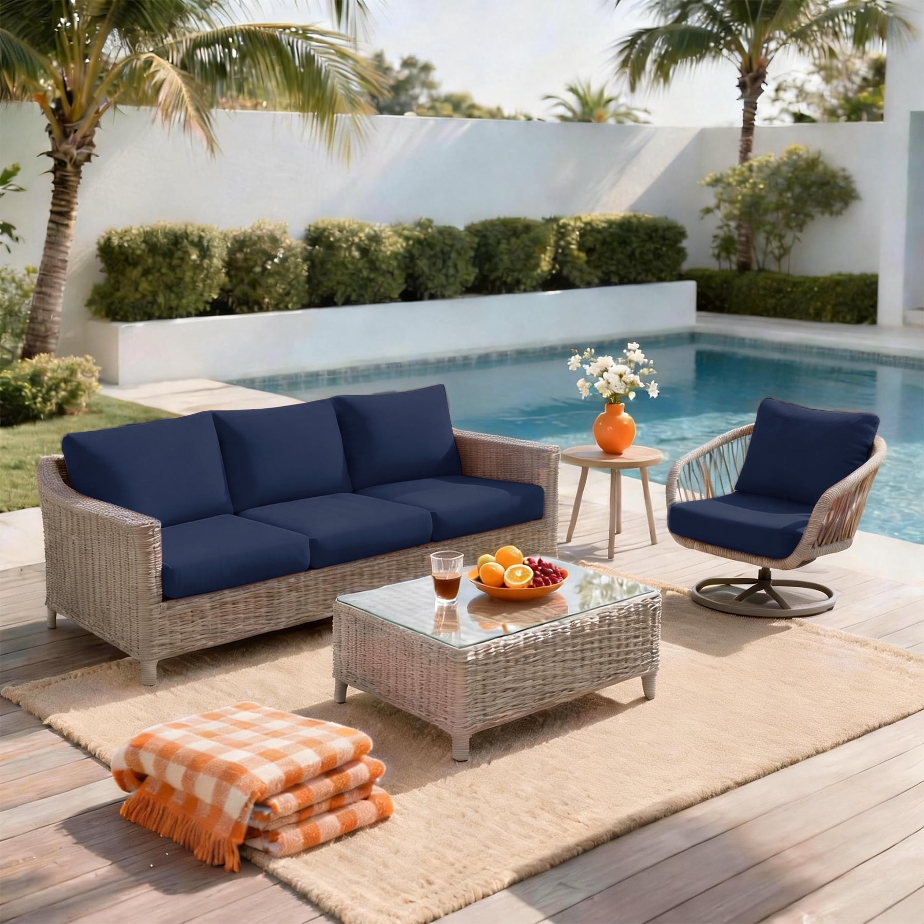 Goodgoods 22" x 24" Indoor & Outdoor Deep Seat Chair Cushions Set of 2, Water & Fade Resistant, Indigo