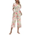 thumbnail image 3 of Ekouaer Women's Pajamas Set Short Sleeve Top With Capri Pants Pjs Lounge & Sleepwear Set, 3 of 4