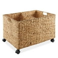 thumbnail image 4 of Casafield Rolling Storage Basket Cart with Lid and Wheels, Natural - Woven Water Hyacinth Divided Sorting Bin for Kitchen, Pantry, Laundry, Garage, 4 of 7