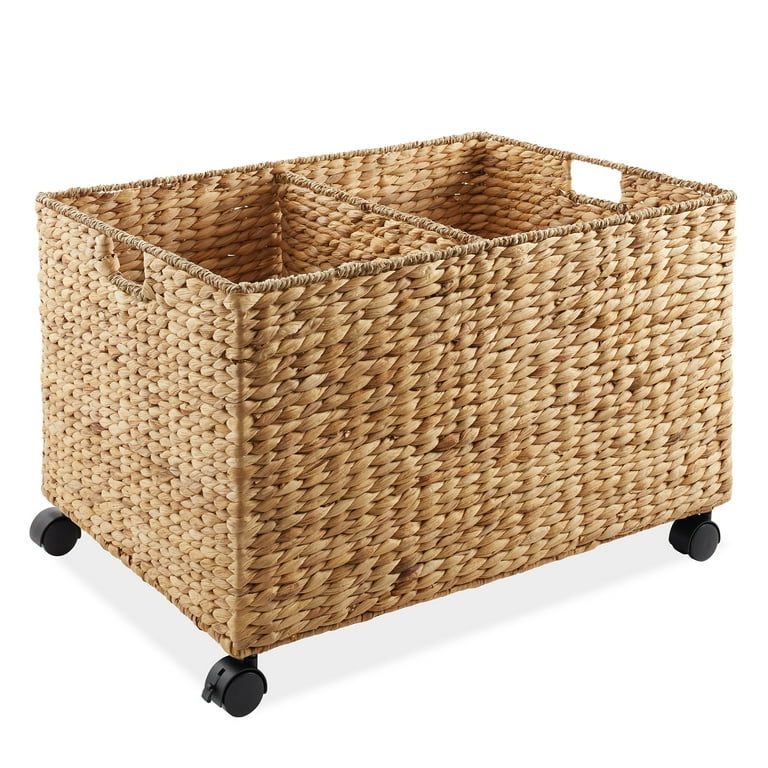 Casafield Rolling Storage Basket Cart with Lid and Wheels, Natural