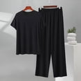 thumbnail image 2 of BaoFuBaoMei Lounge Sets for Men 2 Piece Big and Tall Crew Neck Pajamas Short Sleeve Top Joggers Sleepwear Sets Solid Soft Loungewear with Pockets, 2 of 5