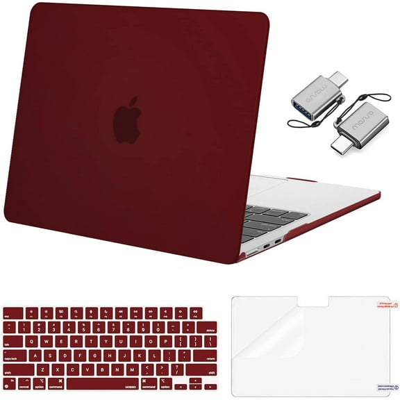 Compatible with MacBook Air 13 inch Case 2025 2024 2023 2022 M4 A3240 M3 A3113 M2 A2681, Plastic Hard Shell&Keyboard Cover&Screen Film&Type C for MacBook Air 13.6 inch Case, Burgundy