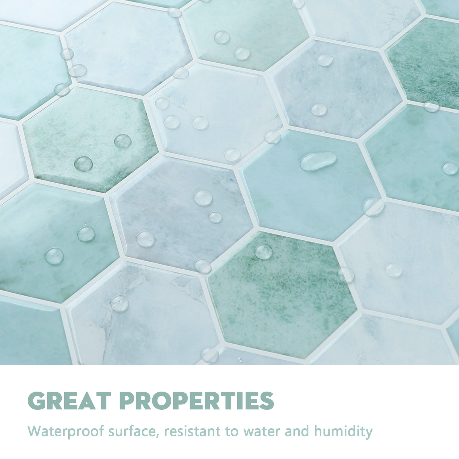 Hexagon Peel and Stick Backsplash, 12"x 12" Self-Adhesive Marble Green Stick on Wall Tiles for Kitchen Bathroom (10 Sheets)