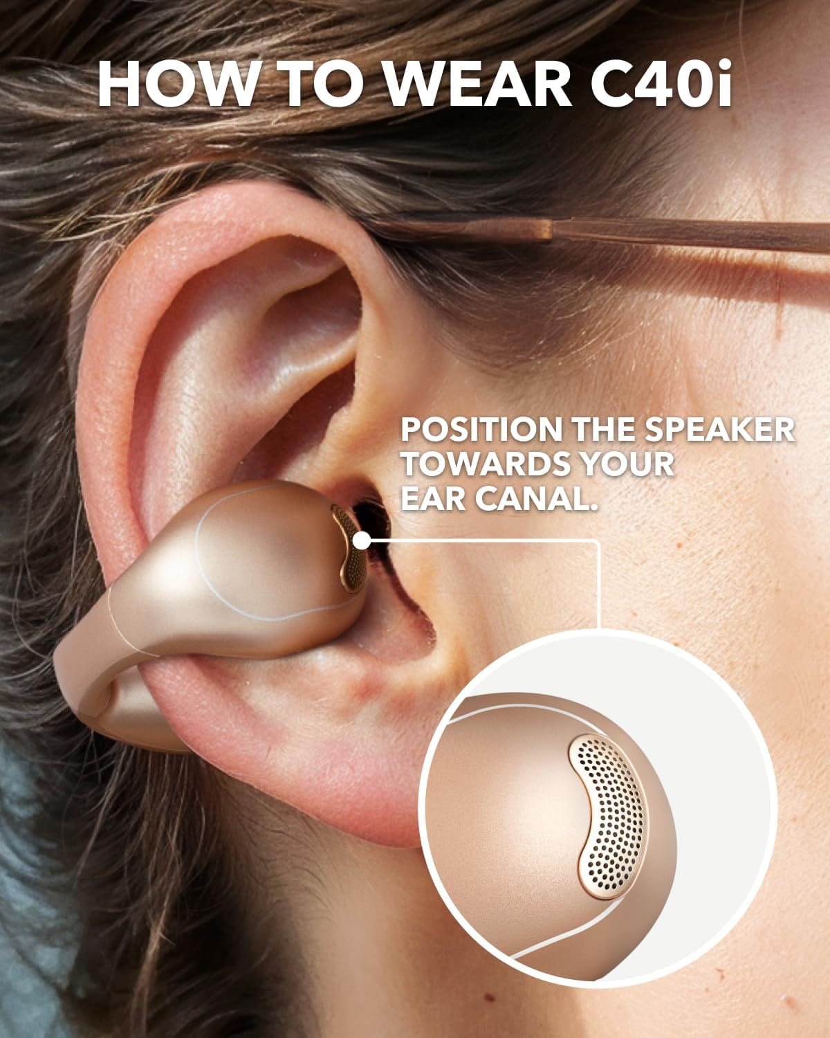 Soundcore C40i by Anker, Open-Ear Earbuds, Clip-On Headphones, Desert Bronze
