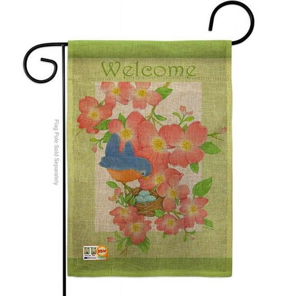 BD-SH-G-100054-IP-DB-D-US12-AM 13 x 18.5 in. Welcome Blue Bird Burlap Inspirational Sweet Home Impressions Decorative Vertical Double Sided Garden Flag