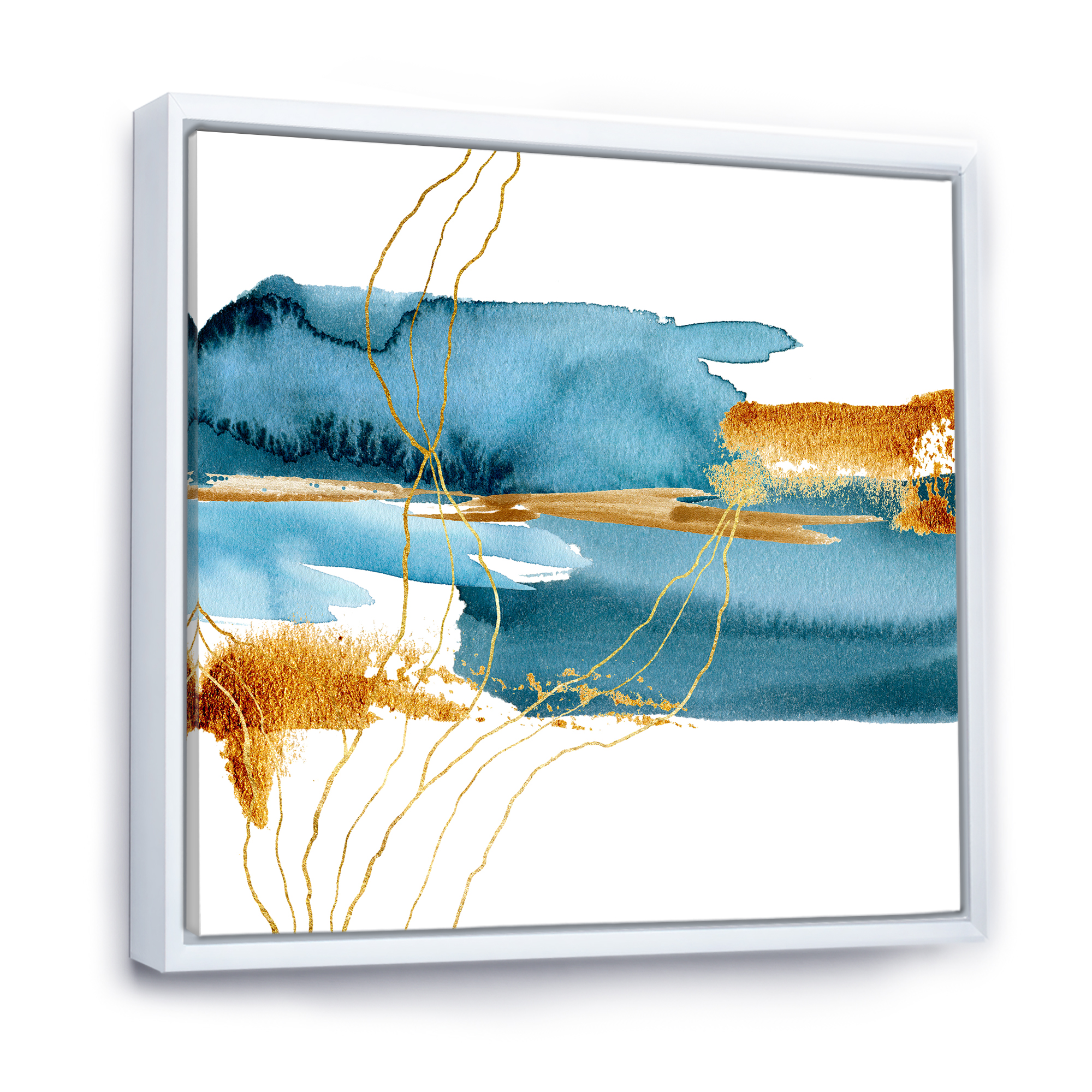 Designart 'Golden Laminaria Branch With Blue Underwater Plant' Modern Framed Canvas Wall Art Print