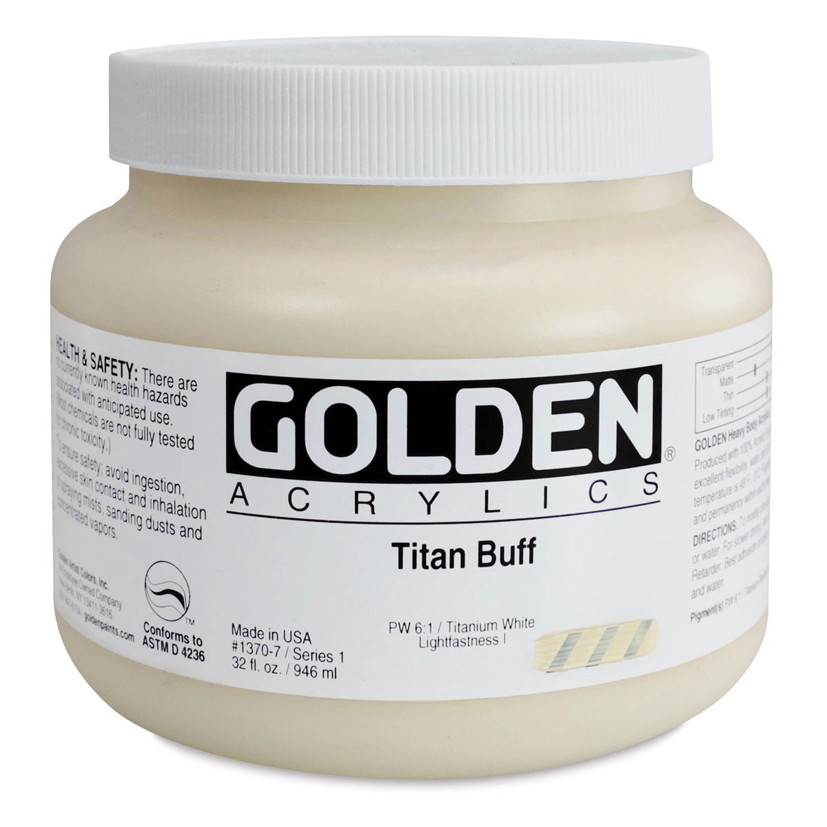 Golden Heavy Body Acrylic Paint, 32oz, Titan Buff