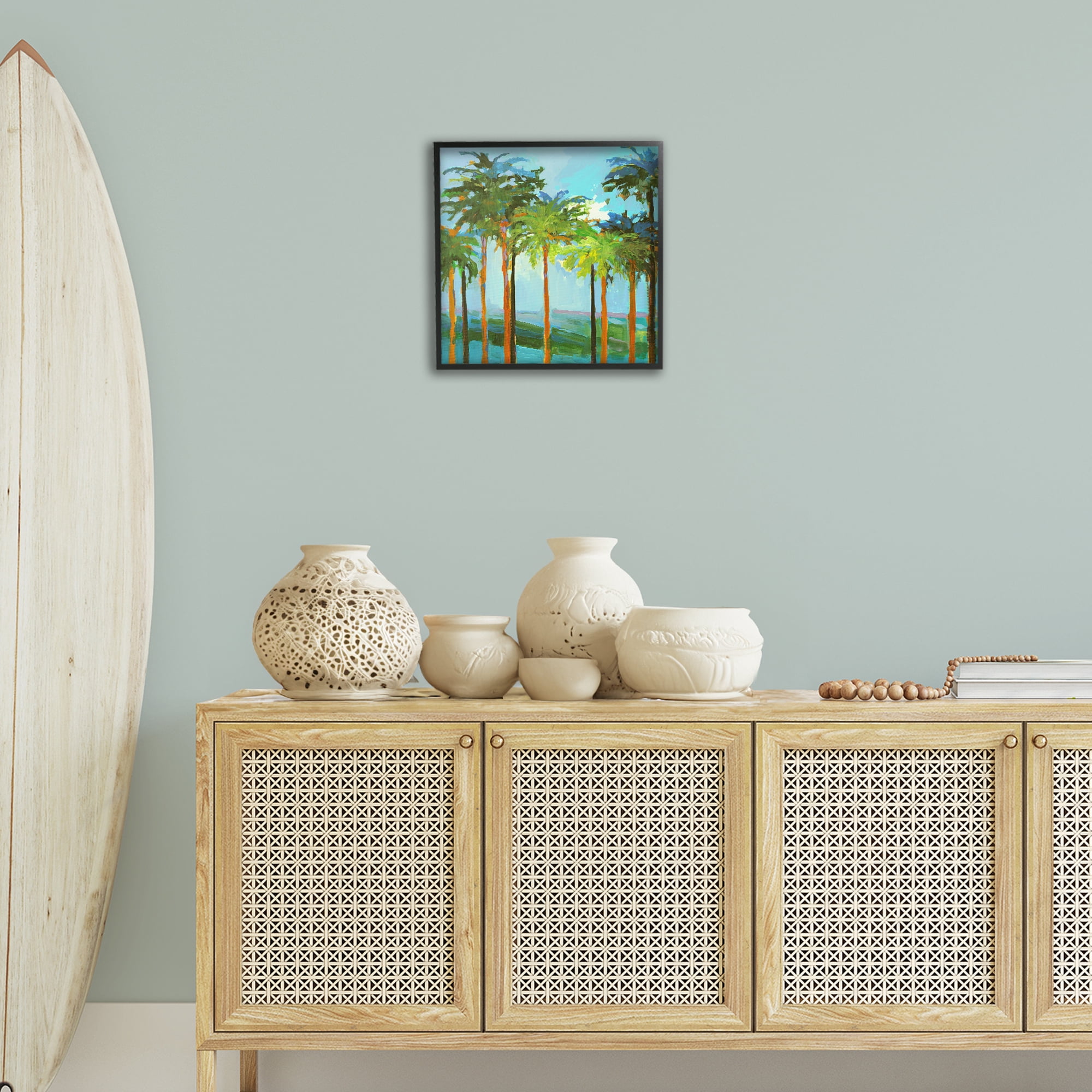 Stupell Industries Tall Palms Abstraction Coastal Painting Black Framed Art Print Wall Art, 17 x 17