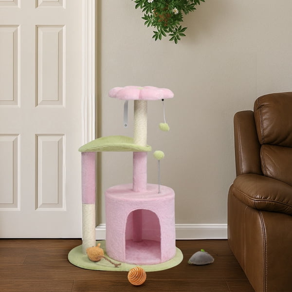 33in Multi-Level Cat Tree, Plush Enclosed Condo, Curved Perch, Top Bed, Sisal Scratching Posts, Interactive Toys for Kittens & Small Cats