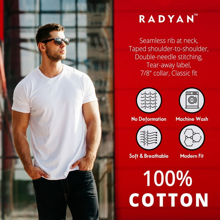 RADYAN Classic Tubular Retail Fit 1x1 Cotton Rib Short-Sleeve, Cotton and  Polyester Fabric, Round Neck Silky Blend Royal Blue Tee for Men