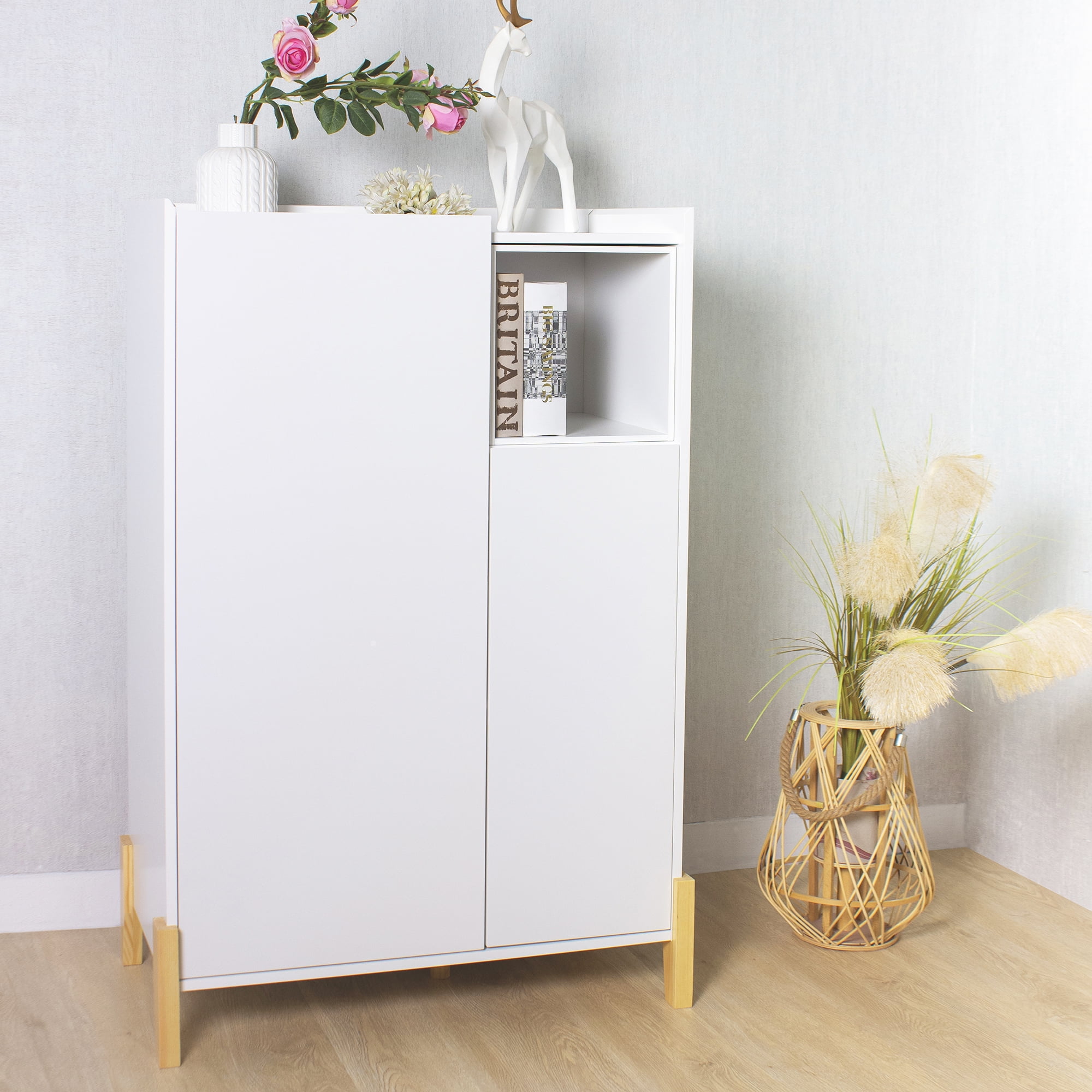 47.2 Inch Tall Floor Storage Cabinet, Free-Standing Floor Cabinet with 2 Door and 1 Shelf for Home, White