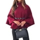thumbnail image 3 of Ponchos con Mangas de Murciélago para Mujer, Abrigo Tipo Guisante, Cuello Alto, Capa, Chaqueta, Elegante Abrigo de Lana con Cinturón. Vino Tinto M, 3 of 7