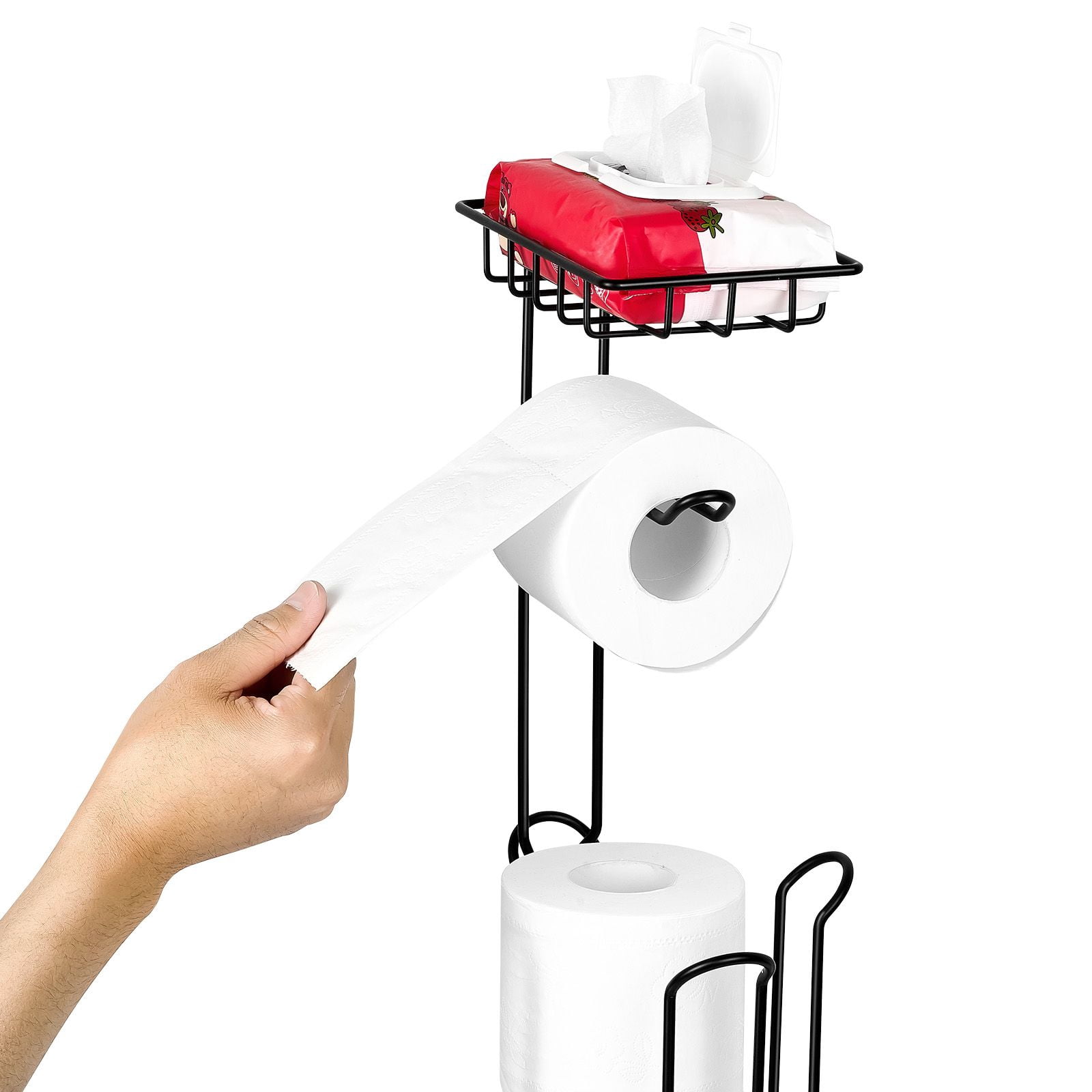 Toilet Paper Holder with Shelf, 3-in-1 Stainless Steel Freestanding Design, Holds 4 Mega Rolls, Rust-Resistant, Extra Large Storage for Bathroom Organization