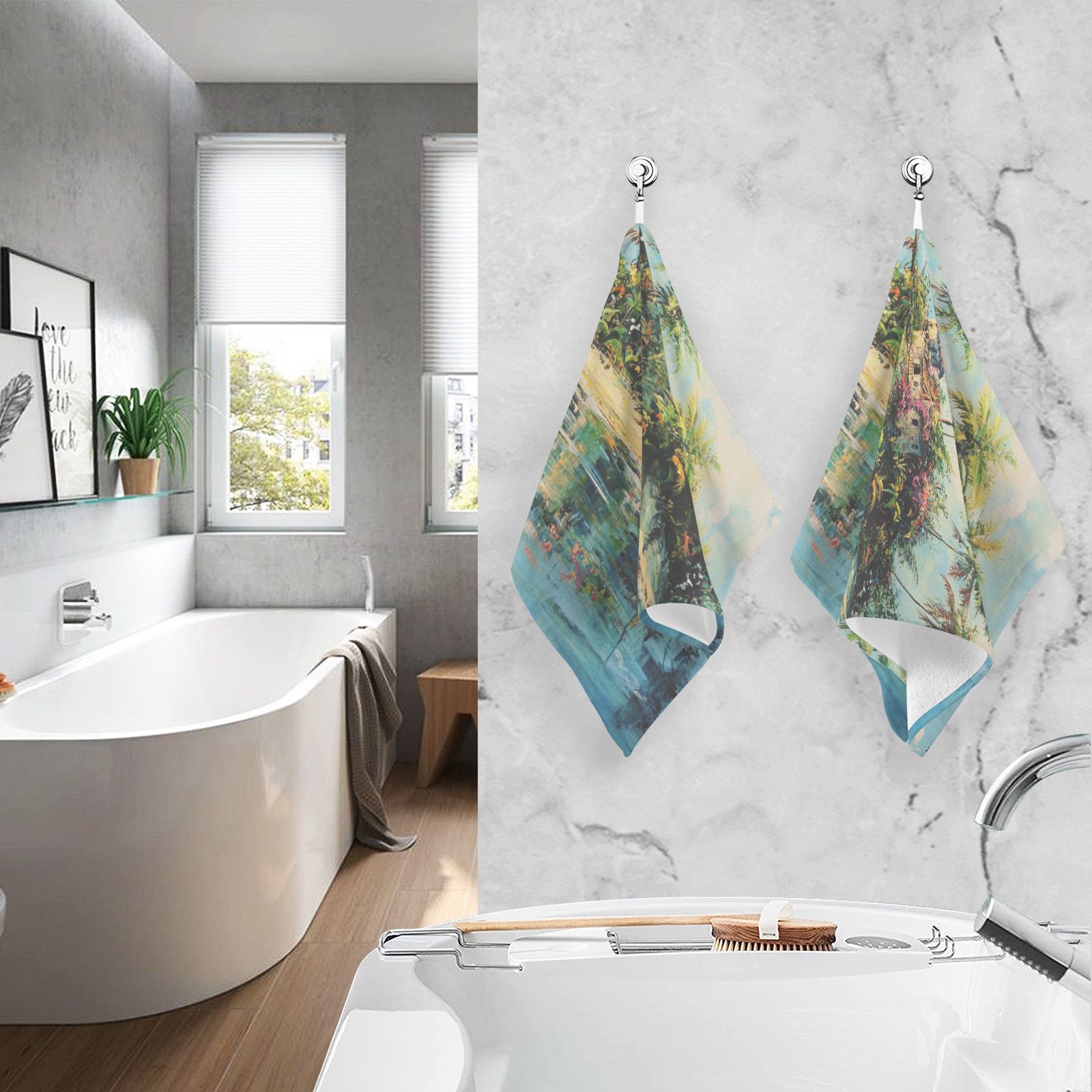 Watercolor Paradise Island Hand Towels Cotton Bath Towels Large Face Towels Absorbent for Bathroom 2 Packs