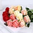 thumbnail image 2 of Flores artificiales, rosas falsas de aspecto real, tallo largo, rosas artificiales de seda, decoración del hogar para ramo de novia, centros de mesa, flores de cumpleaños, fiesta, arreglo floral de, 2 of 5