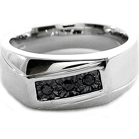 Men's Black Diamond Accent Three-Stone Sterling Silver Ring