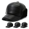 thumbnail image 2 of Men Winter Baseball Caps With Foldable Earflaps Warm Hats Dome Artificial Leather 58cm Curved Brim Ear Protection ,Classic Vintage, 2 of 7