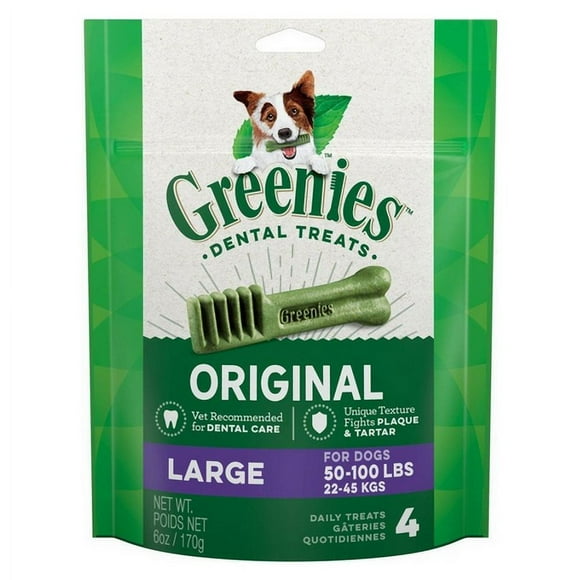 Greenies Friandises Dentaires Originales pour Chiens, Grandes - 4 Friandises - (Chiens 50-100 lbs)